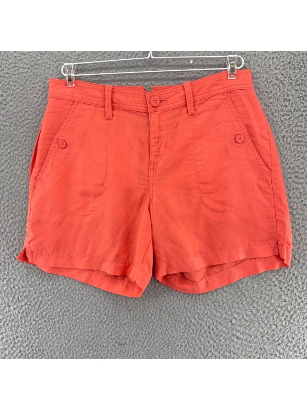 Calvin Klein Shorts Women 4 Coral Linen Blend Denim Utility Pockets Chino Button